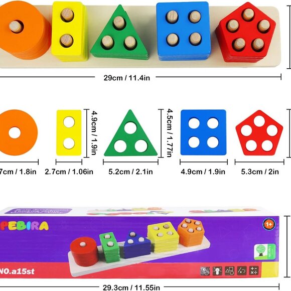 Toddlers Color Recognition Stacker Shape Sorter Wooden Toy Learning Puzzles - Picture 3 of 7